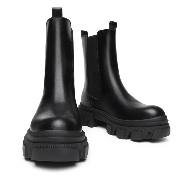 Mid Calf Chunky Chelsea Boots - BLACK PU - 4